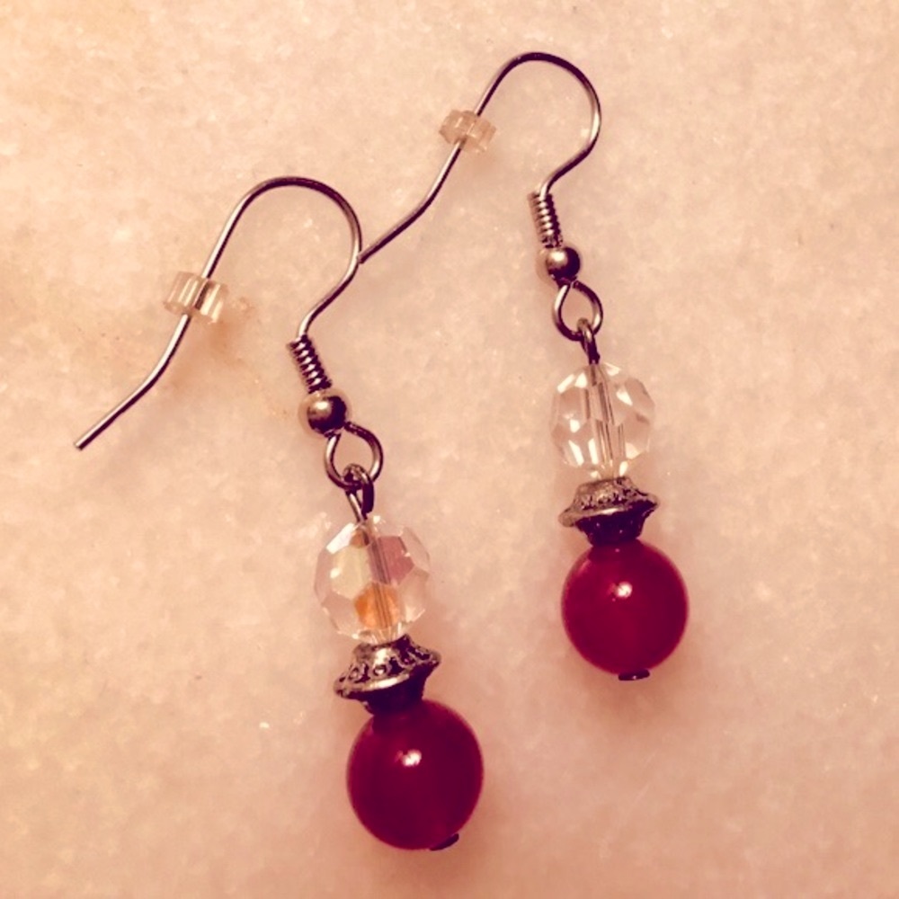 Carnelian Stone & Antique Crystal Earrings NWT